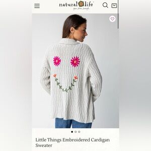 NWT - Little Things Embroidered Cardigan Sweater - Cream Smiley Face
